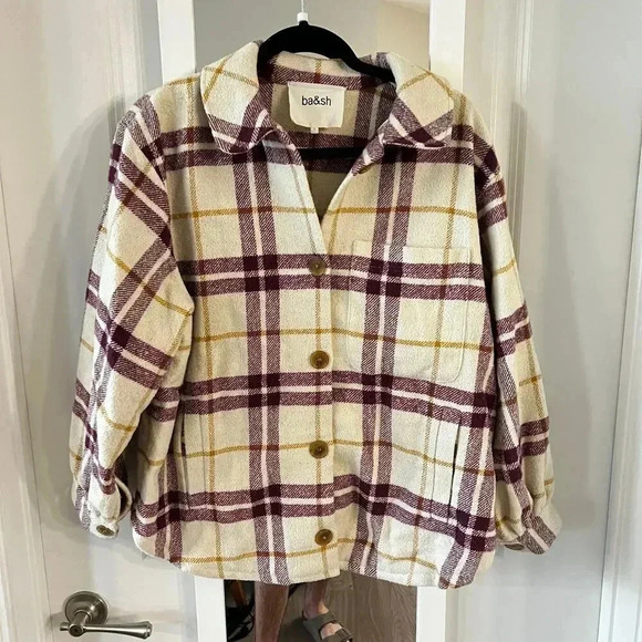 893 Ba&sh Qetsia Overshirt Size 1 Color Cream Purple - Picture 6 of 10